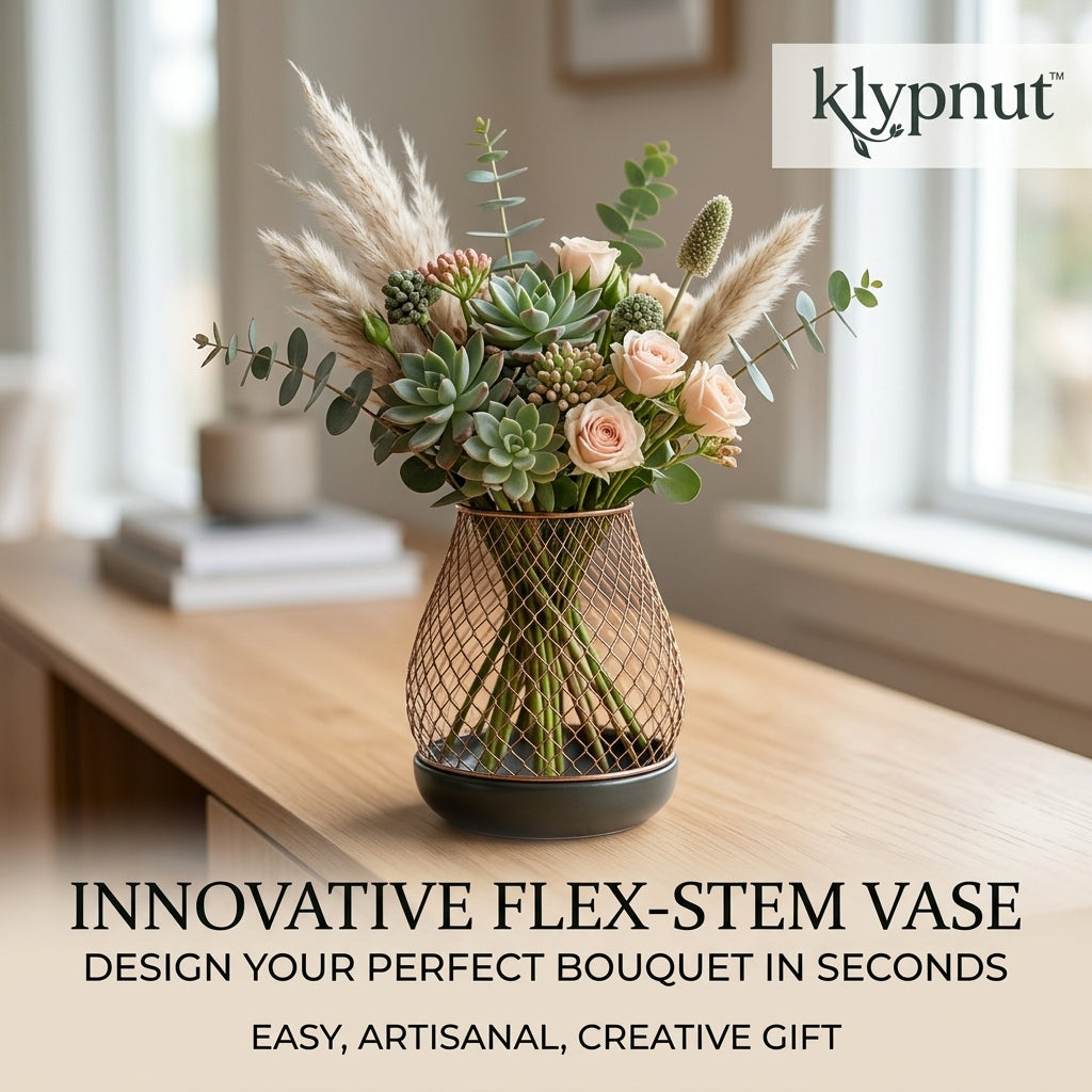 klypnut™ Innovative Flex-Stem Wire Mesh Vase – Effortless Floral Arrangement Holder, Modern Minimalist Table Centerpiece for Fresh & Dried Flowers, DIY Bouquet Organizer for Home & Office