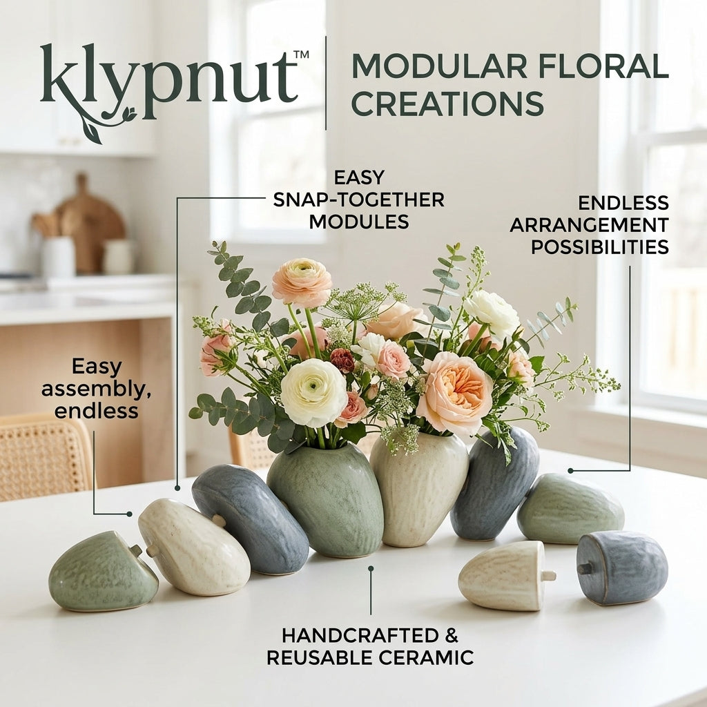 klypnut™ Modular Ceramic Vase Set | Customizable Snap-Together Floral Centerpiece | Modern Artisan Tabletop Decor | Unique Organic Design
