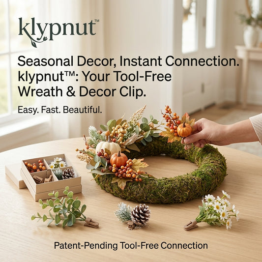 klypnut™ Tool-Free Wreath Decor Clip – Instant Interchangeable Seasonal Wreath Attachment, Easy DIY Floral & Holiday Decor System, Quick-Attach Clips for Wreaths, Garland & Home Crafting