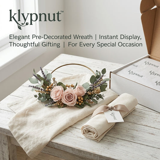 klypnut™ Elegant Gold Hoop Wreath | Preserved Rose & Lavender Wall Decor | Minimalist Boho Floral Arrangement for Home Styling & Thoughtful Gifting