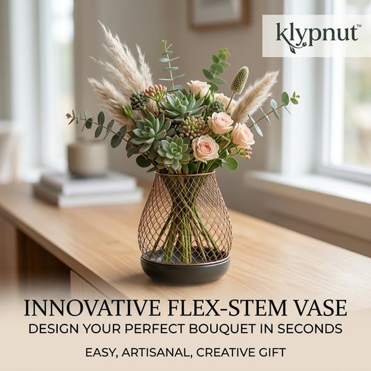 klypnut™ Innovative Flex-Stem Wire Mesh Vase – Effortless Floral Arrangement Holder, Modern Minimalist Table Centerpiece for Fresh & Dried Flowers, DIY Bouquet Organizer for Home & Office