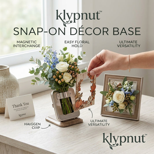 klypnut™ Magnetic Snap-On Décor Base – Interchangeable Floral Vase Display, Magnetic Frame System, Modern Tabletop Centerpiece for Seasonal Home Décor & Office Styling
