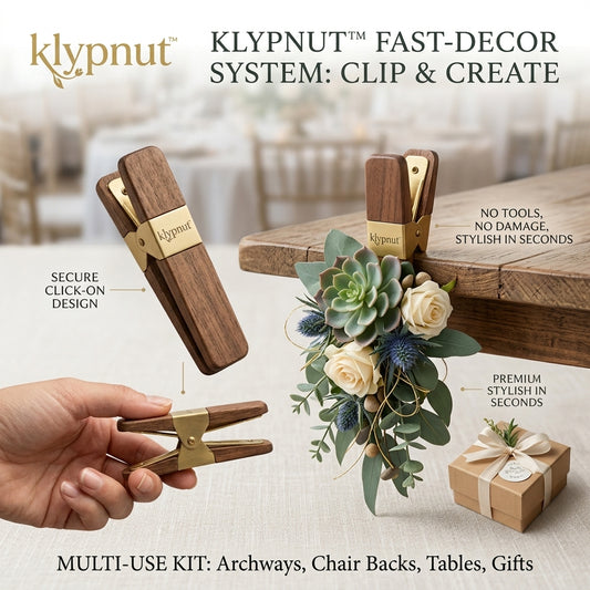 Klypnut™ Fast-Decor System – Premium Wooden Decorative Clips for Weddings, Events, & Home | Damage-Free Table, Chair, & Arch Styling Kit – No Tools Required